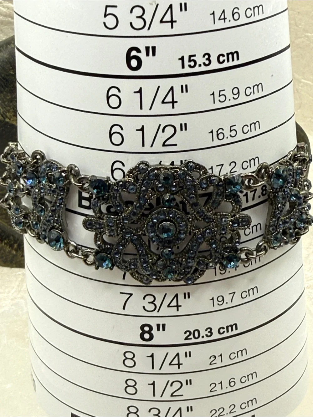 VCLM Blue rhinestone Filigree Bracelet gunmetal fairycore openwork enchantment